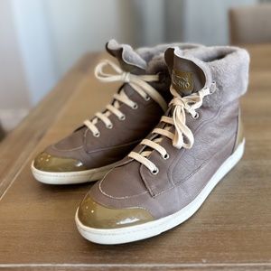 Salvatore Ferragamo Leather Sneakers Faux Fur Trim